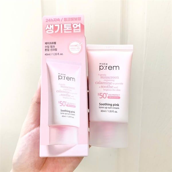 🌸 Make P:rem Soothing Pink Tone-Up Sun Cream SPF50+ PA++++ 🌸